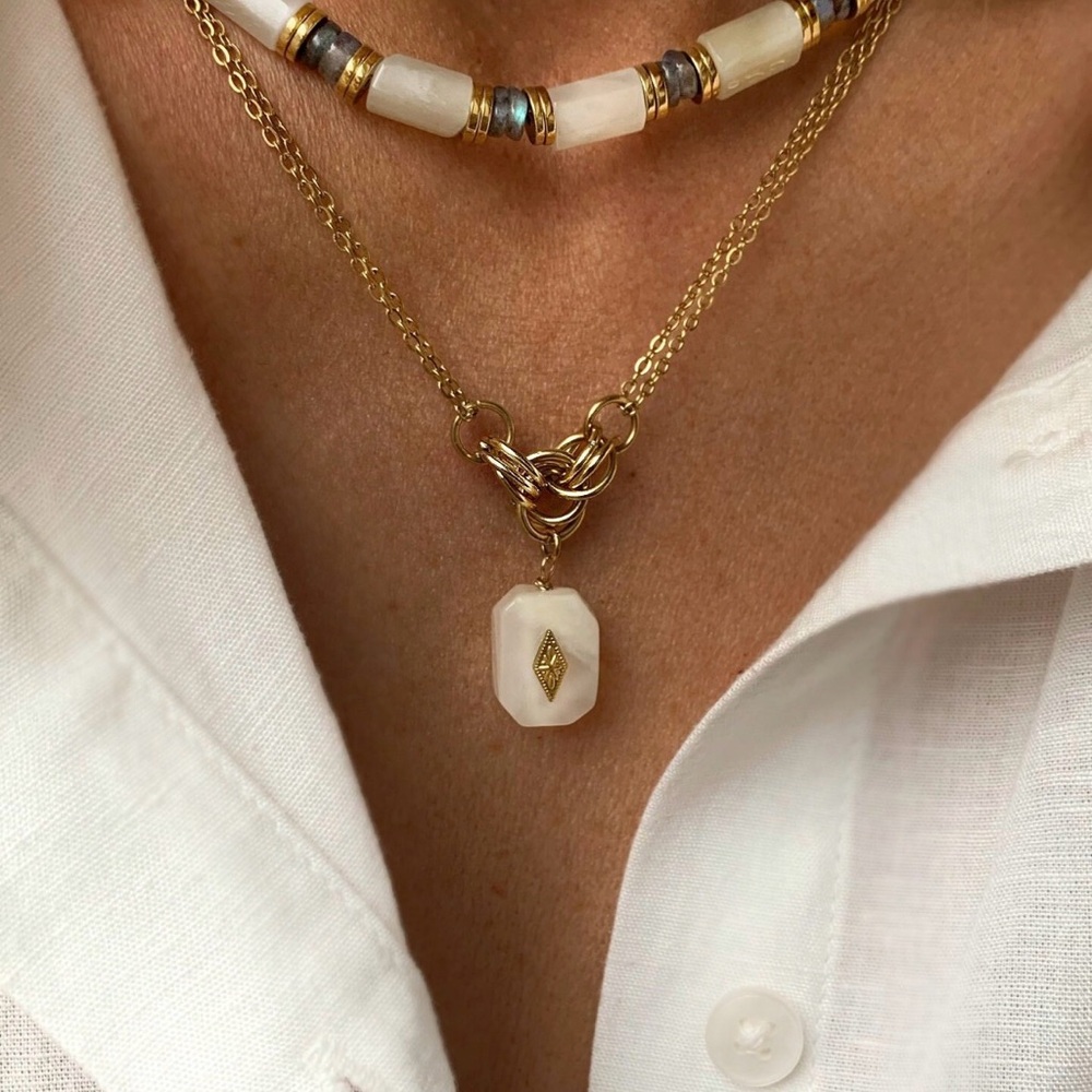 SALE!! MARTA Stainless steel Gold and moonstone pendant necklace